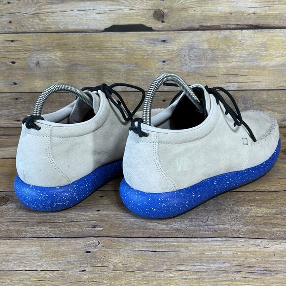 WB Moccasin Size Mens 6 Womens7 Taupe Royal Blue Hemera Fringe 100%Leather Suede - Picture 14 of 16